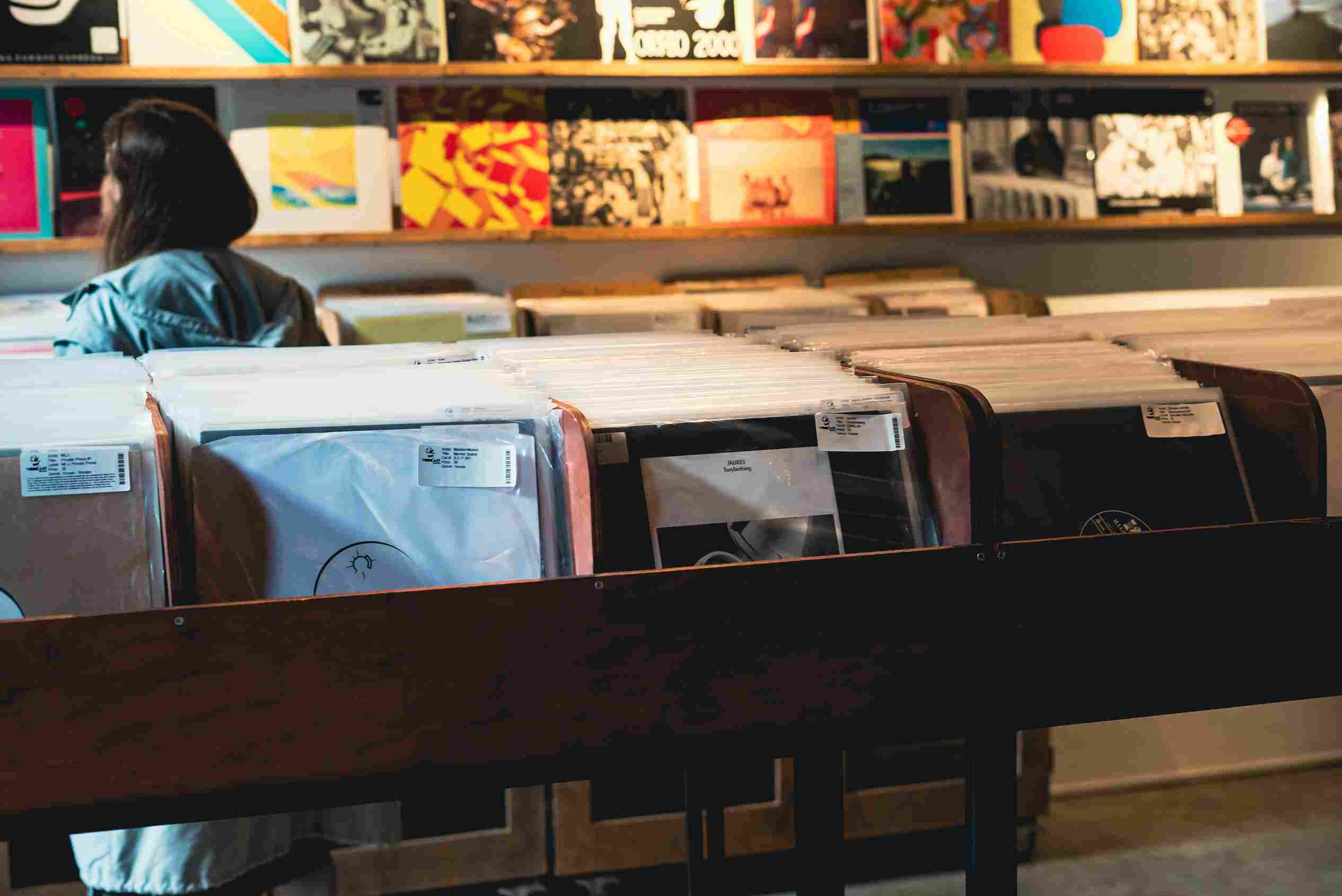 Vinyl records in a record shop